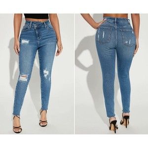 NEW Fashion Nova Distressed Rips Blue Skinny Leg Denim Jeans 5